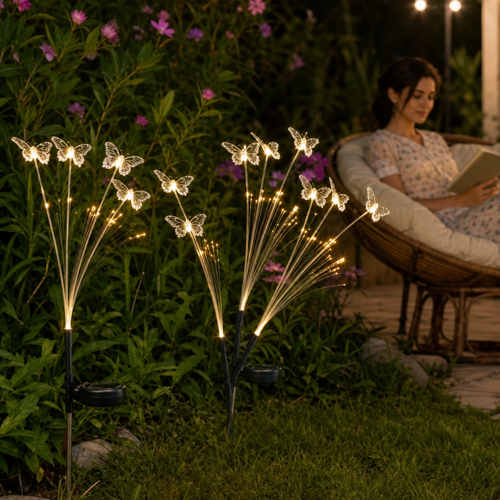 SET 2 X LAMPĂ SOLARĂ LED DECORATIVĂ, 6 FLUTURI, LUMINĂ ALB CALD, PENTRU GRĂDINĂ 2