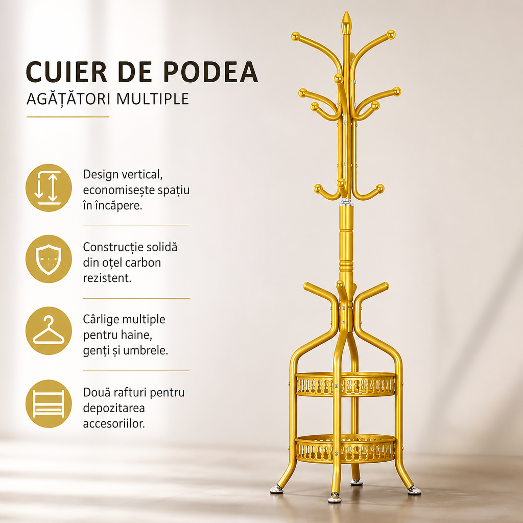 CUIER DE PODEA, AGATATORI MULTIPLE, CU 2 RAFTURI DE DEPOZITARE, STABIL SI REZISTENT, AURIU