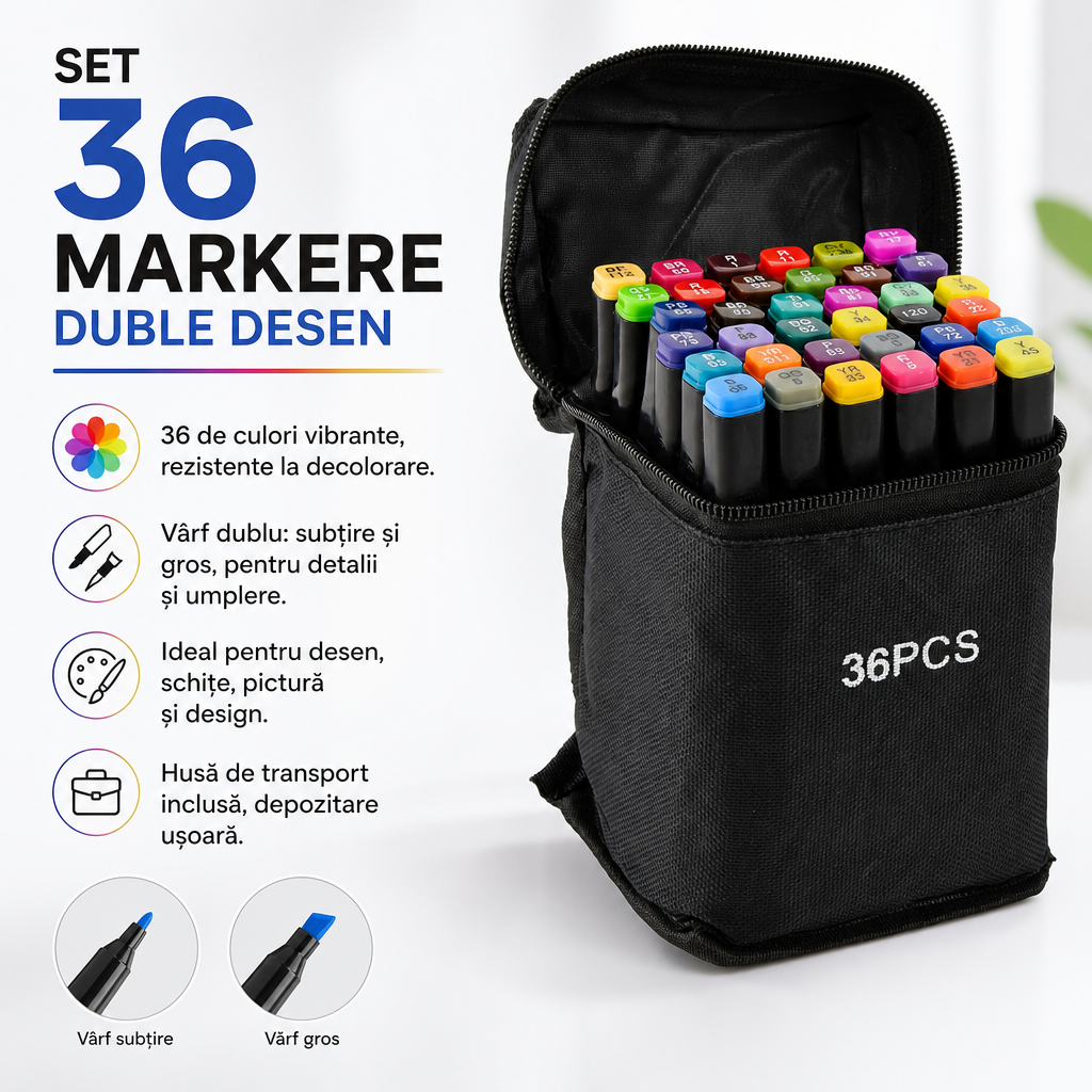 SET 36 MARKERE DUBLE DESEN