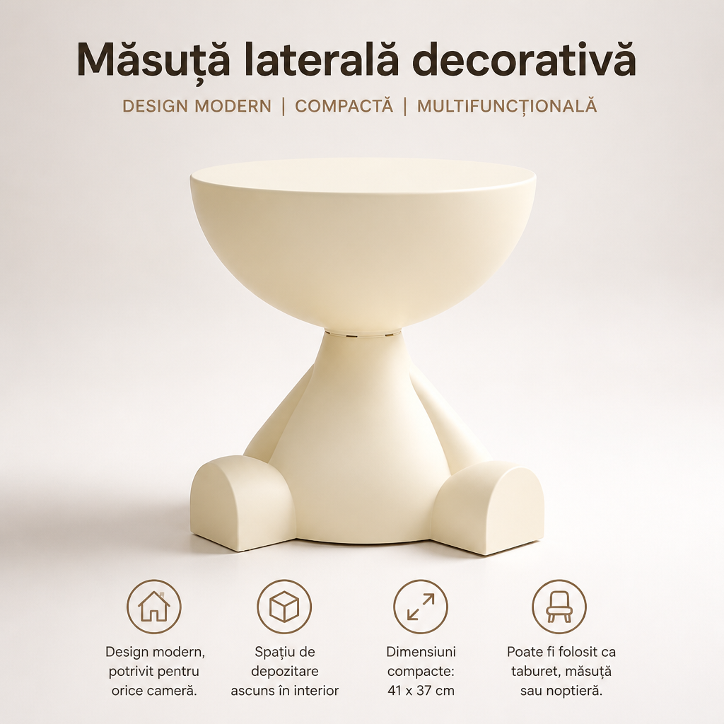 Măsuță laterală decorativă, rotundă, design modern