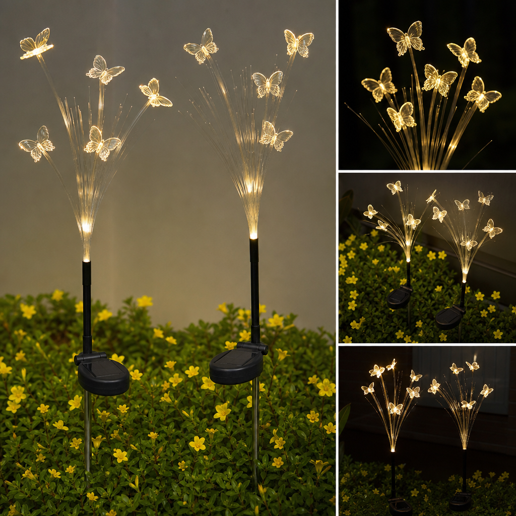 SET 2 X LAMPĂ SOLARĂ LED DECORATIVĂ, 6 FLUTURI, LUMINĂ ALB CALD, PENTRU GRĂDINĂ 3