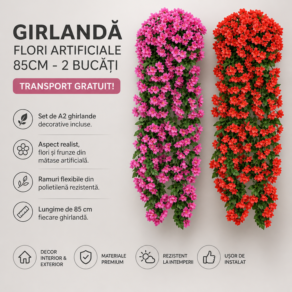 GIRLANDĂ FLORI ARTIFICIALE 85CM - 2 BUCĂȚI TRANSPORT GRATUIT!