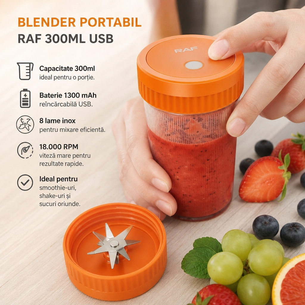 BLENDER PORTABIL RAF 300ML USB 1