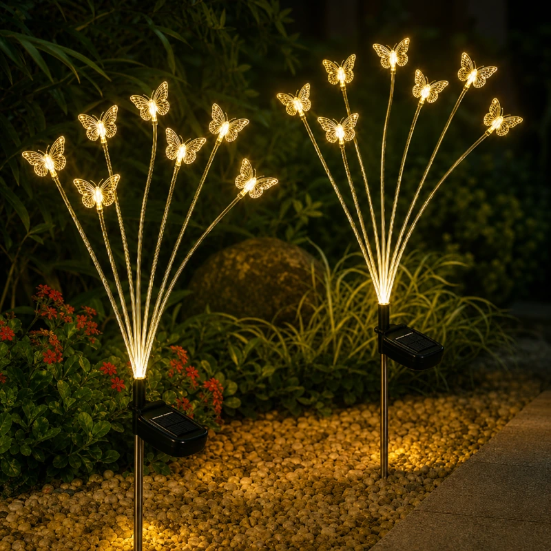 SET 2 X LAMPĂ SOLARĂ LED DECORATIVĂ, 6 FLUTURI, LUMINĂ ALB CALD, PENTRU GRĂDINĂ 5
